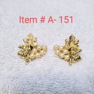 White Gold Leaf with Pearls clip on pair of Earrings , item # A-151,